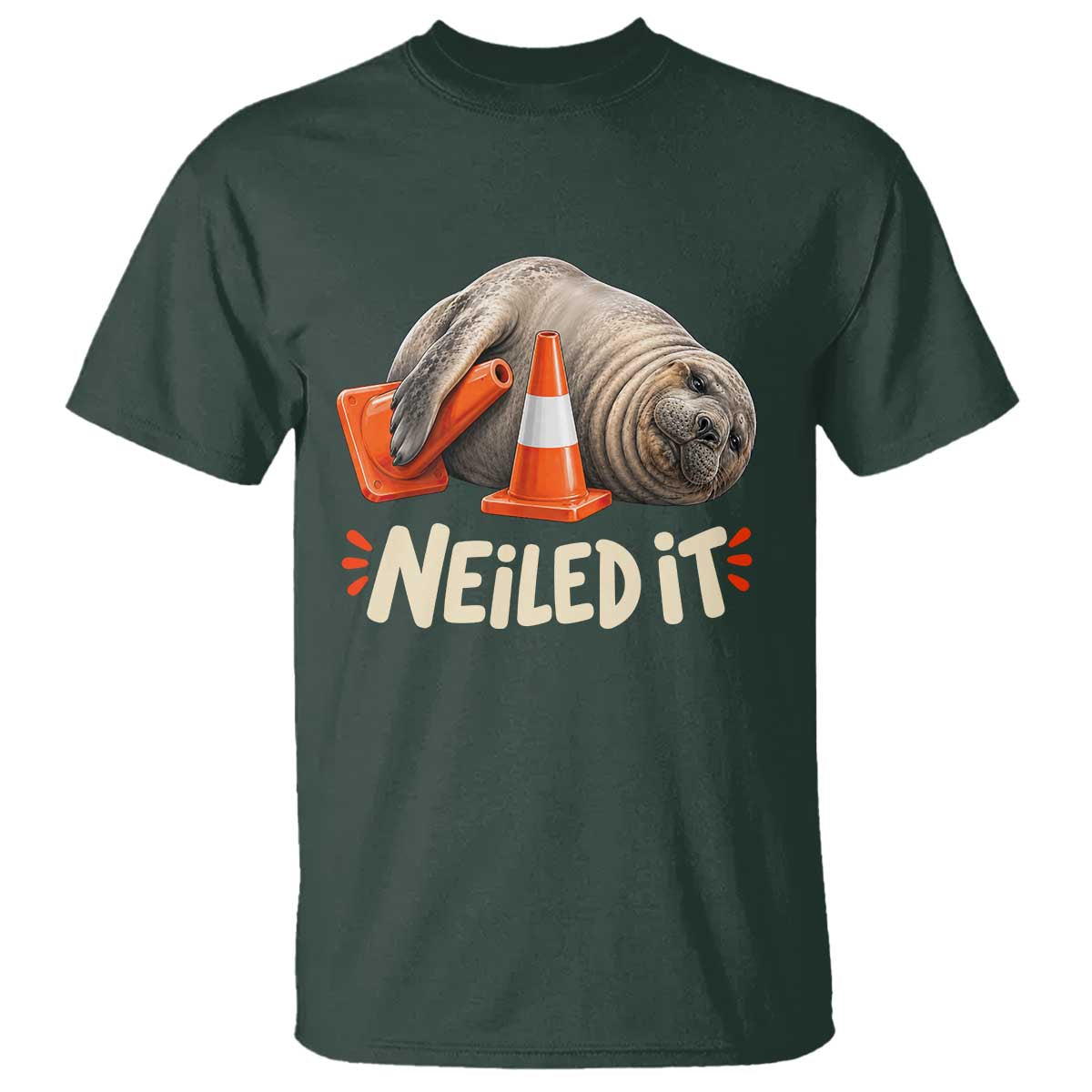 Funny Neil The Seal Nailed It Meme T Shirt Cute Chaotic Viral Elephant Seal Traffic Cone Pun