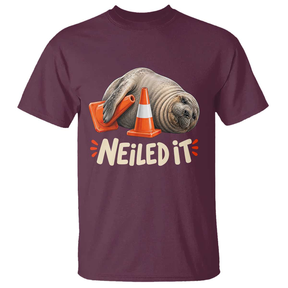 Funny Neil The Seal Nailed It Meme T Shirt Cute Chaotic Viral Elephant Seal Traffic Cone Pun