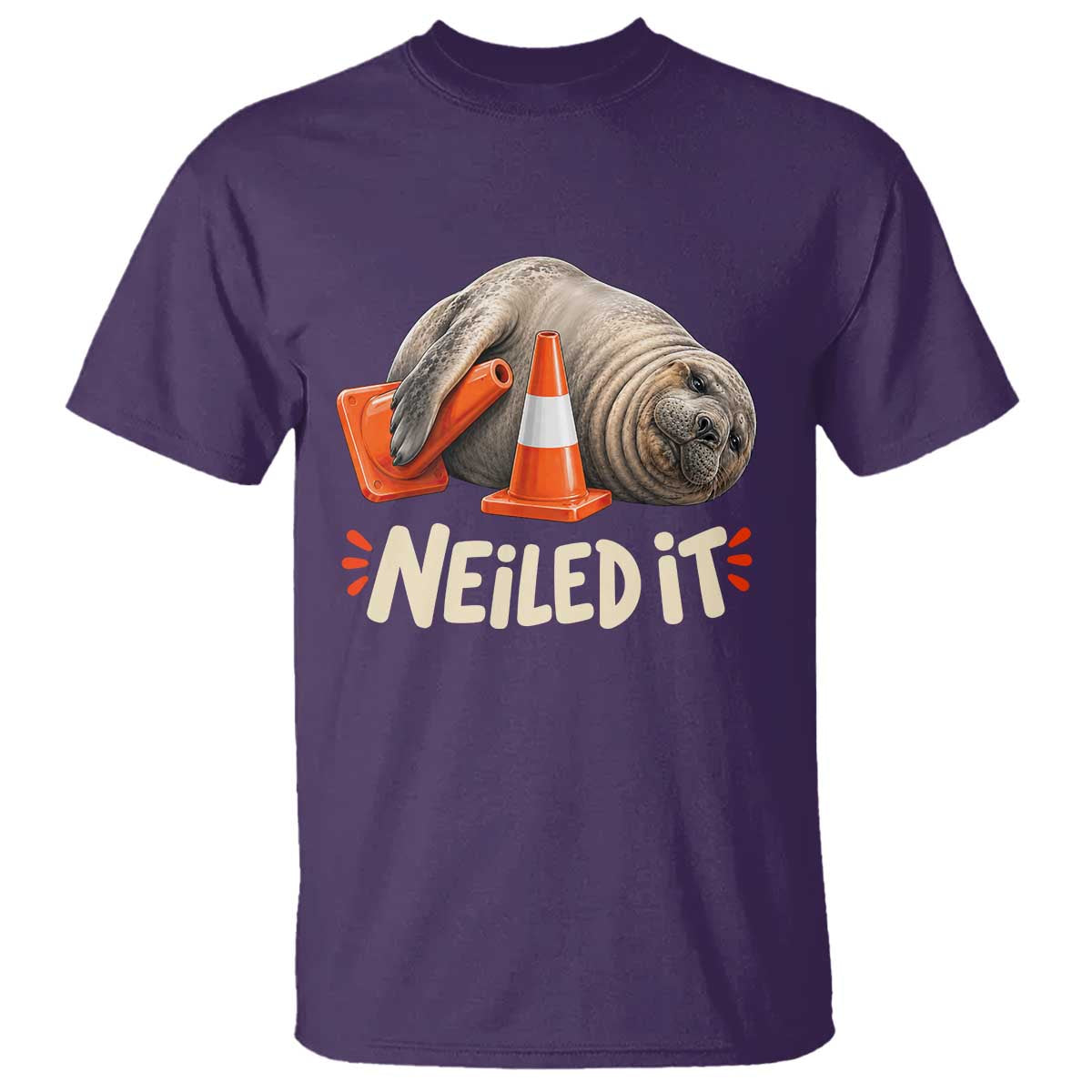Funny Neil The Seal Nailed It Meme T Shirt Cute Chaotic Viral Elephant Seal Traffic Cone Pun