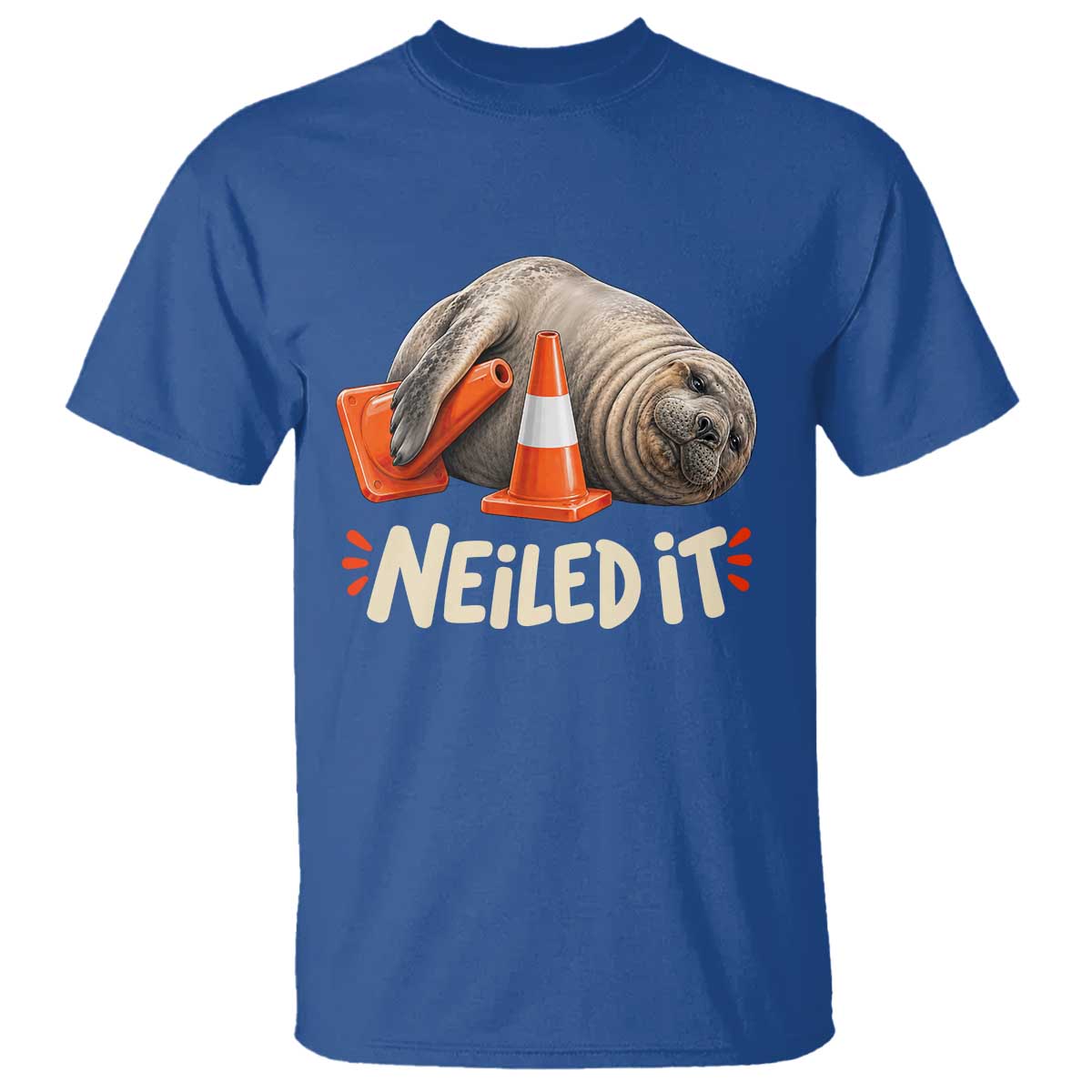 Funny Neil The Seal Nailed It Meme T Shirt Cute Chaotic Viral Elephant Seal Traffic Cone Pun