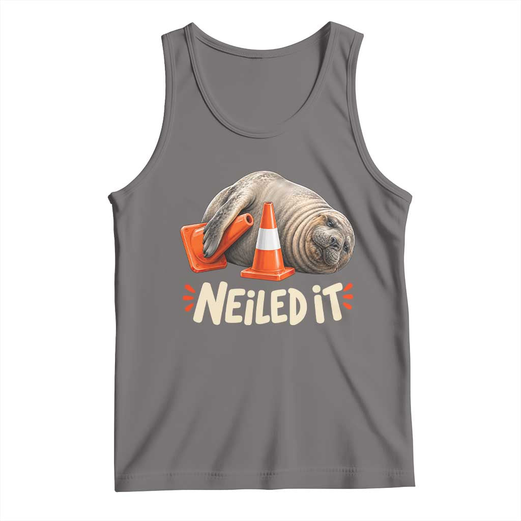 Funny Neil The Seal Nailed It Meme Tank Top Cute Chaotic Viral Elephant Seal Traffic Cone Pun