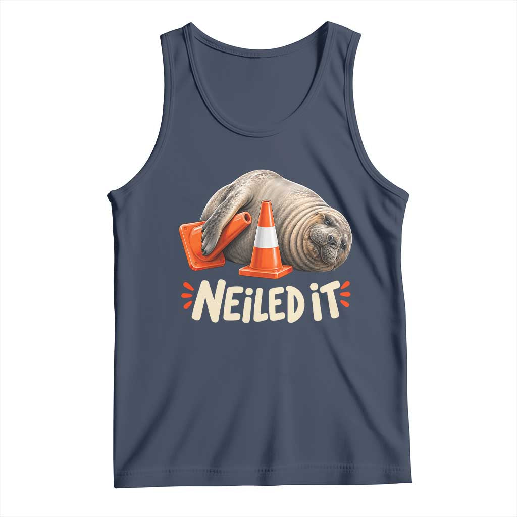 Funny Neil The Seal Nailed It Meme Tank Top Cute Chaotic Viral Elephant Seal Traffic Cone Pun