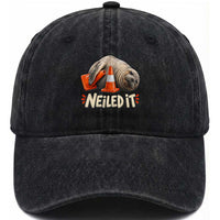 Funny Neil The Seal Nailed It Meme Washed Cotton Baseball Cap Cute Chaotic Viral Elephant Seal Traffic Cone Pun
