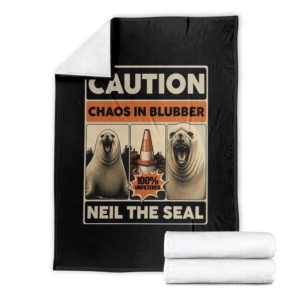 Retro Neil the Seal Caution Chaos in Blubber Throw Blanket Funny Viral Chaotic Elephant Seal Traffic Cone Meme