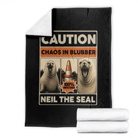 Retro Neil the Seal Caution Chaos in Blubber Throw Blanket Funny Viral Chaotic Elephant Seal Traffic Cone Meme