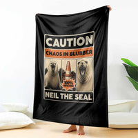Retro Neil the Seal Caution Chaos in Blubber Throw Blanket Funny Viral Chaotic Elephant Seal Traffic Cone Meme