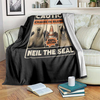 Retro Neil the Seal Caution Chaos in Blubber Throw Blanket Funny Viral Chaotic Elephant Seal Traffic Cone Meme