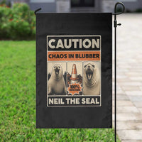Retro Neil the Seal Caution Chaos in Blubber Garden Flag Funny Viral Chaotic Elephant Seal Traffic Cone Meme