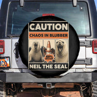 Retro Neil the Seal Caution Chaos in Blubber Spare Tire Cover Funny Viral Chaotic Elephant Seal Traffic Cone Meme