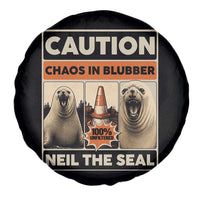 Retro Neil the Seal Caution Chaos in Blubber Spare Tire Cover Funny Viral Chaotic Elephant Seal Traffic Cone Meme