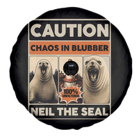 Retro Neil the Seal Caution Chaos in Blubber Spare Tire Cover Funny Viral Chaotic Elephant Seal Traffic Cone Meme