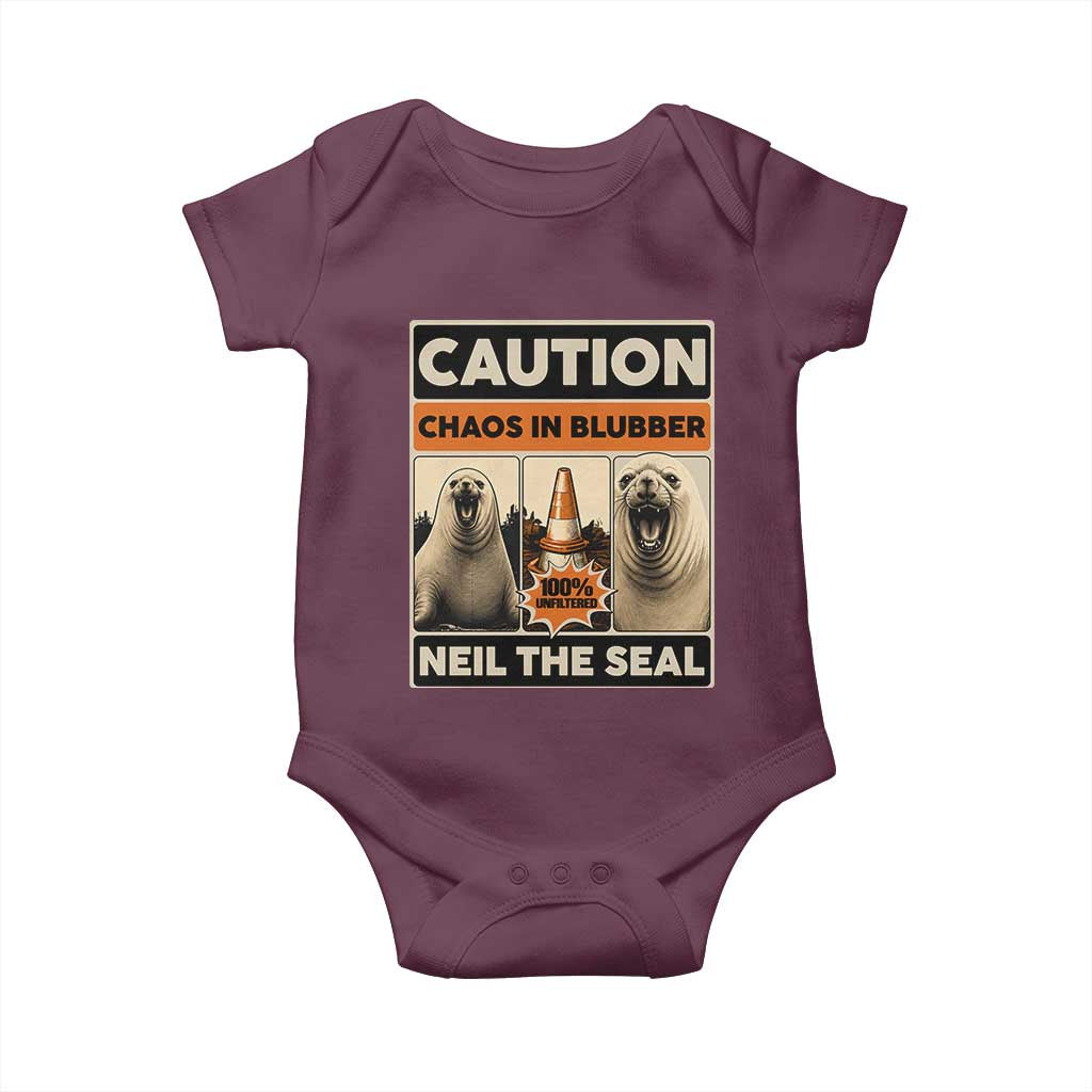 Retro Neil the Seal Caution Chaos in Blubber Baby Onesie Funny Viral Chaotic Elephant Seal Traffic Cone Meme