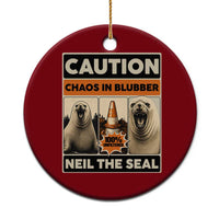Retro Neil the Seal Caution Chaos in Blubber Ceramic Ornament Funny Viral Chaotic Elephant Seal Traffic Cone Meme