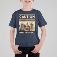 Retro Neil the Seal Caution Chaos in Blubber T Shirt For Kid Funny Viral Chaotic Elephant Seal Traffic Cone Meme