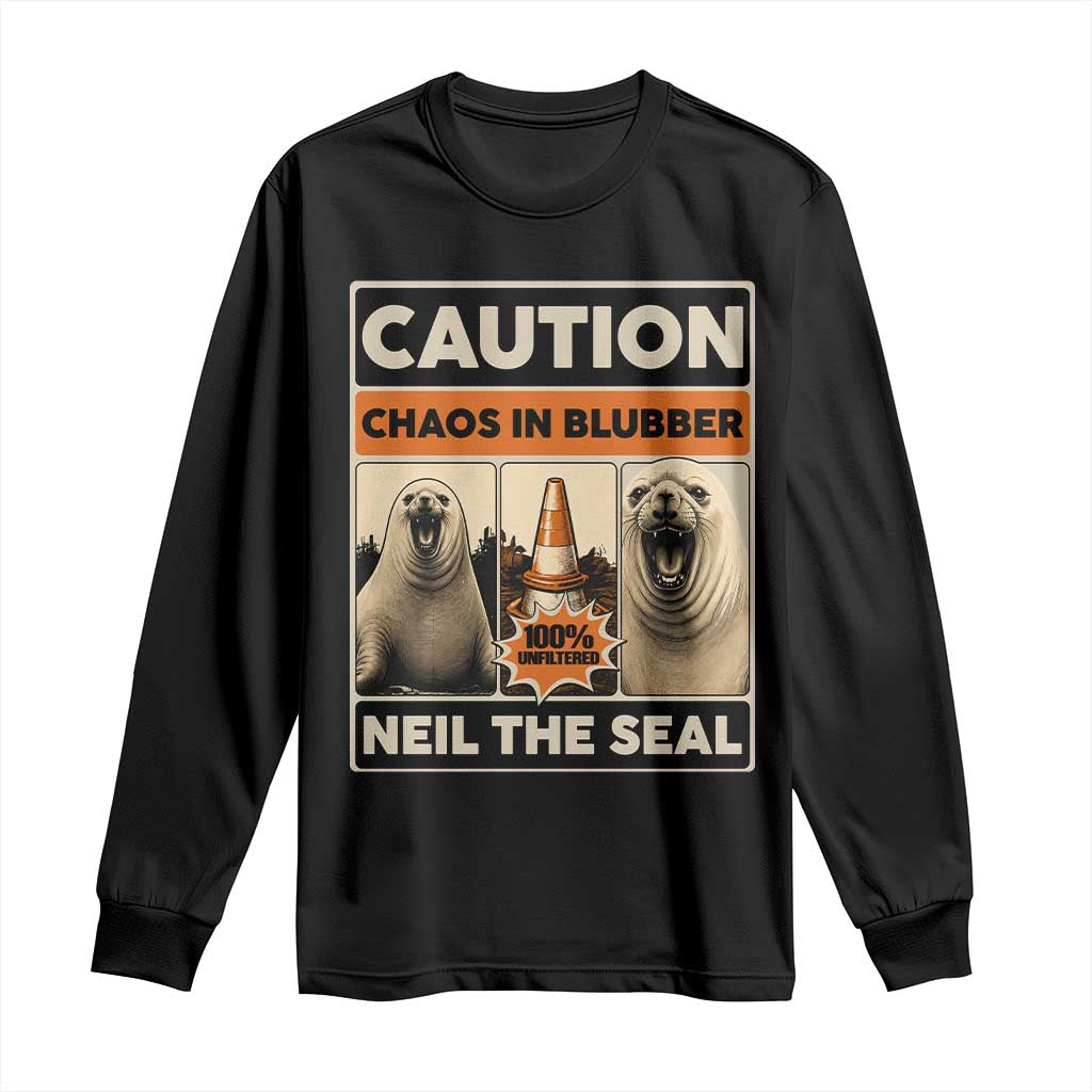 Retro Neil the Seal Caution Chaos in Blubber Long Sleeve Shirt Funny Viral Chaotic Elephant Seal Traffic Cone Meme