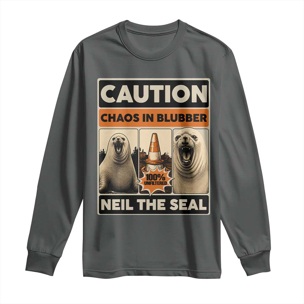 Retro Neil the Seal Caution Chaos in Blubber Long Sleeve Shirt Funny Viral Chaotic Elephant Seal Traffic Cone Meme