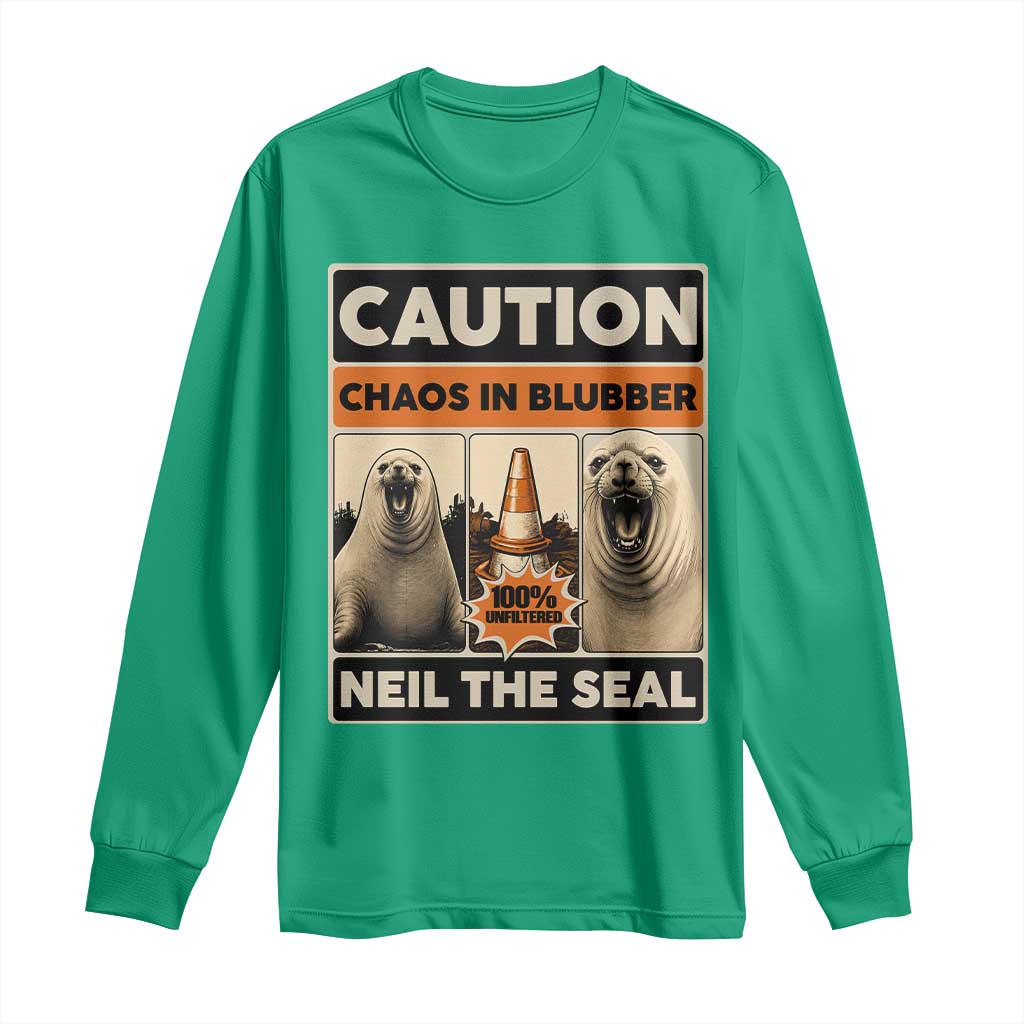 Retro Neil the Seal Caution Chaos in Blubber Long Sleeve Shirt Funny Viral Chaotic Elephant Seal Traffic Cone Meme