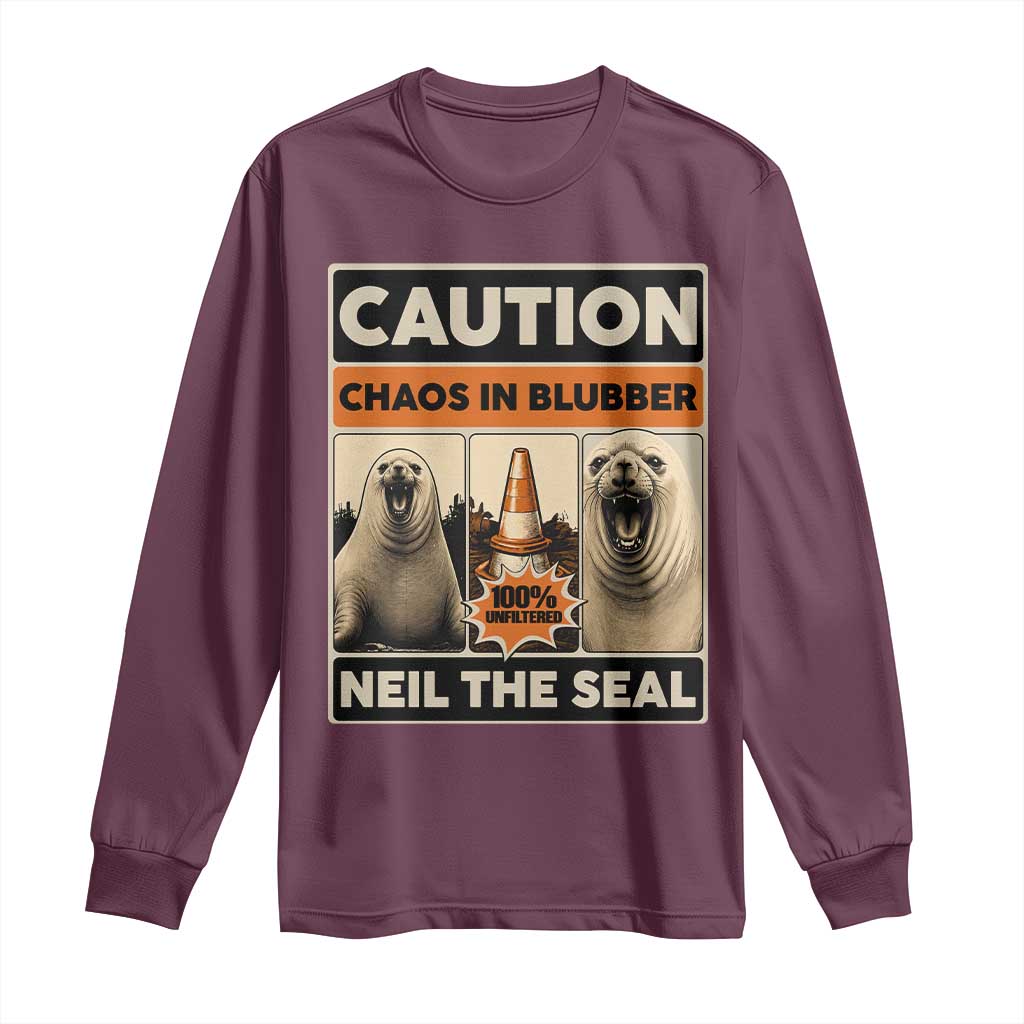 Retro Neil the Seal Caution Chaos in Blubber Long Sleeve Shirt Funny Viral Chaotic Elephant Seal Traffic Cone Meme