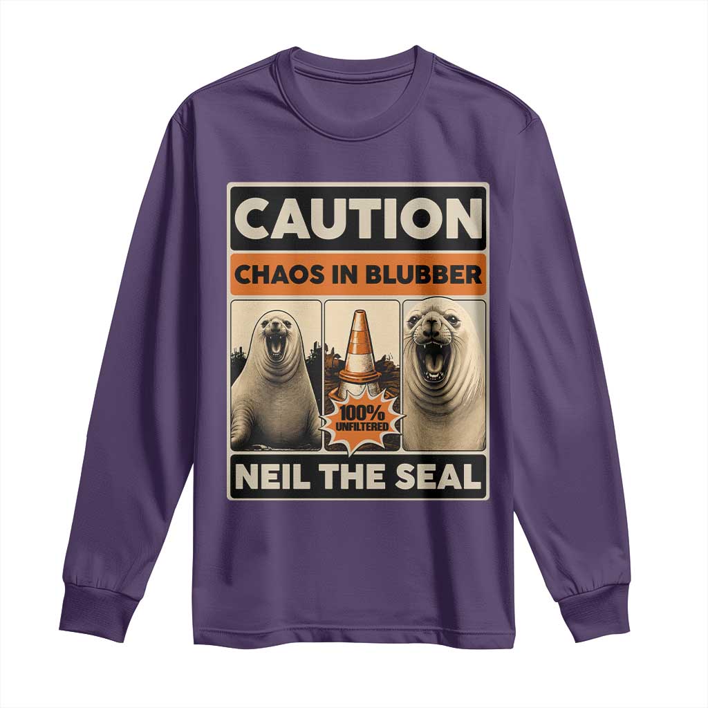 Retro Neil the Seal Caution Chaos in Blubber Long Sleeve Shirt Funny Viral Chaotic Elephant Seal Traffic Cone Meme