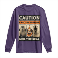 Retro Neil the Seal Caution Chaos in Blubber Long Sleeve Shirt Funny Viral Chaotic Elephant Seal Traffic Cone Meme