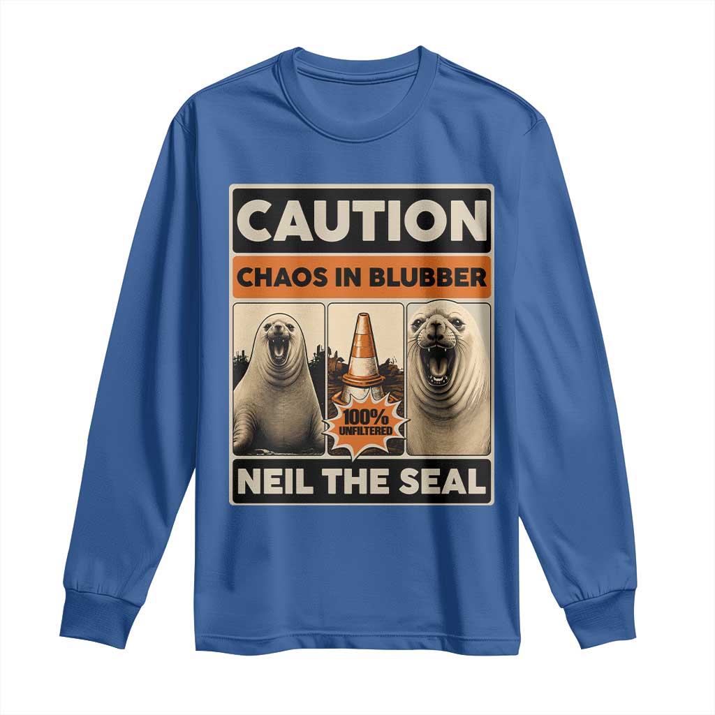 Retro Neil the Seal Caution Chaos in Blubber Long Sleeve Shirt Funny Viral Chaotic Elephant Seal Traffic Cone Meme
