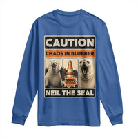 Retro Neil the Seal Caution Chaos in Blubber Long Sleeve Shirt Funny Viral Chaotic Elephant Seal Traffic Cone Meme