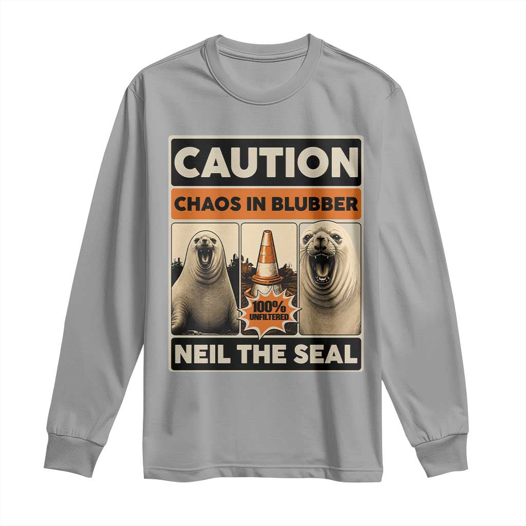 Retro Neil the Seal Caution Chaos in Blubber Long Sleeve Shirt Funny Viral Chaotic Elephant Seal Traffic Cone Meme