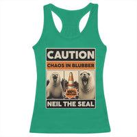 Retro Neil the Seal Caution Chaos in Blubber Racerback Tank Top Funny Viral Chaotic Elephant Seal Traffic Cone Meme