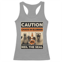 Retro Neil the Seal Caution Chaos in Blubber Racerback Tank Top Funny Viral Chaotic Elephant Seal Traffic Cone Meme