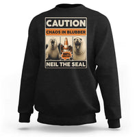 Retro Neil the Seal Caution Chaos in Blubber Sweatshirt Funny Viral Chaotic Elephant Seal Traffic Cone Meme