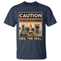 Retro Neil the Seal Caution Chaos in Blubber T Shirt Funny Viral Chaotic Elephant Seal Traffic Cone Meme