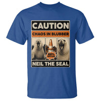 Retro Neil the Seal Caution Chaos in Blubber T Shirt Funny Viral Chaotic Elephant Seal Traffic Cone Meme