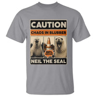 Retro Neil the Seal Caution Chaos in Blubber T Shirt Funny Viral Chaotic Elephant Seal Traffic Cone Meme