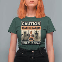 Retro Neil the Seal Caution Chaos in Blubber T Shirt For Women Funny Viral Chaotic Elephant Seal Traffic Cone Meme