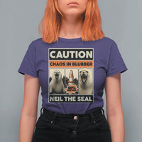 Retro Neil the Seal Caution Chaos in Blubber T Shirt For Women Funny Viral Chaotic Elephant Seal Traffic Cone Meme