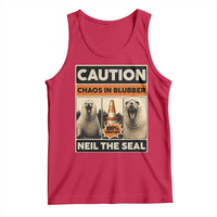Retro Neil the Seal Caution Chaos in Blubber Tank Top Funny Viral Chaotic Elephant Seal Traffic Cone Meme