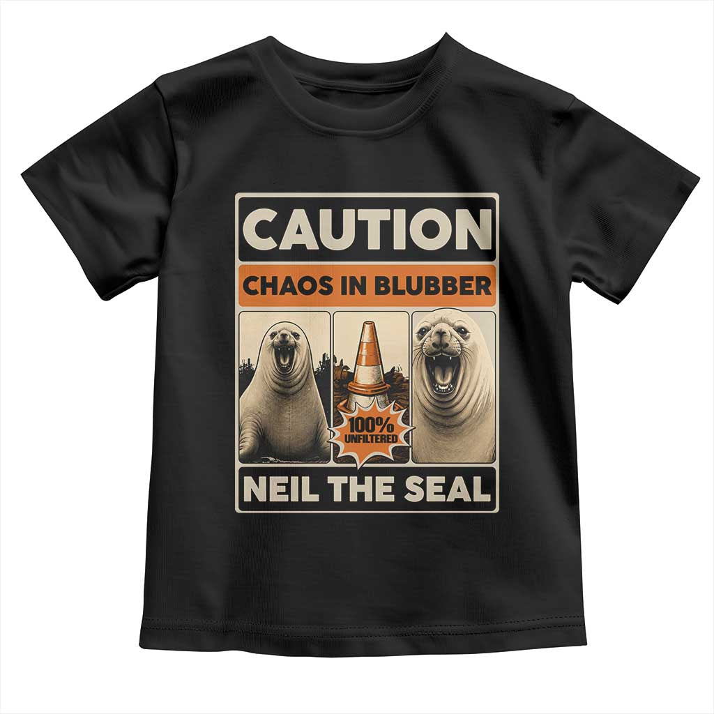 Retro Neil the Seal Caution Chaos in Blubber Toddler T Shirt Funny Viral Chaotic Elephant Seal Traffic Cone Meme