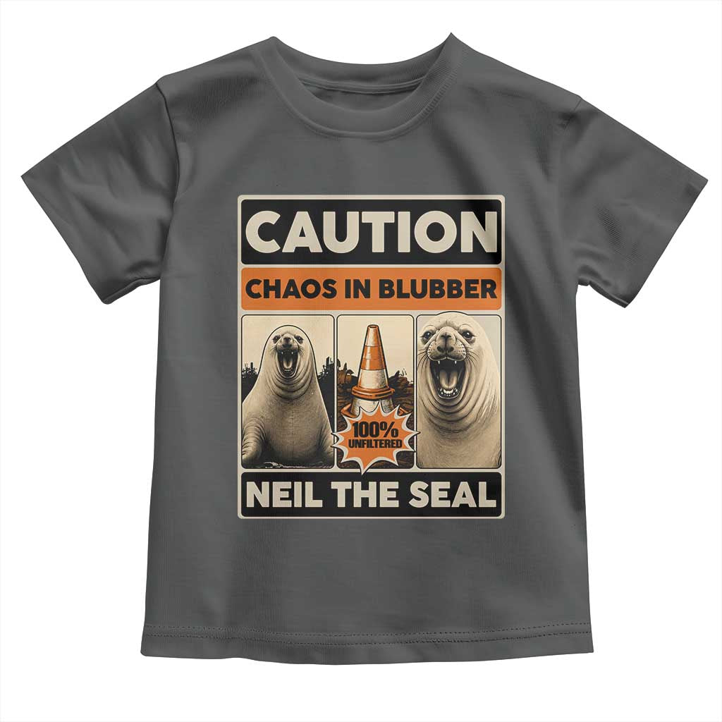 Retro Neil the Seal Caution Chaos in Blubber Toddler T Shirt Funny Viral Chaotic Elephant Seal Traffic Cone Meme
