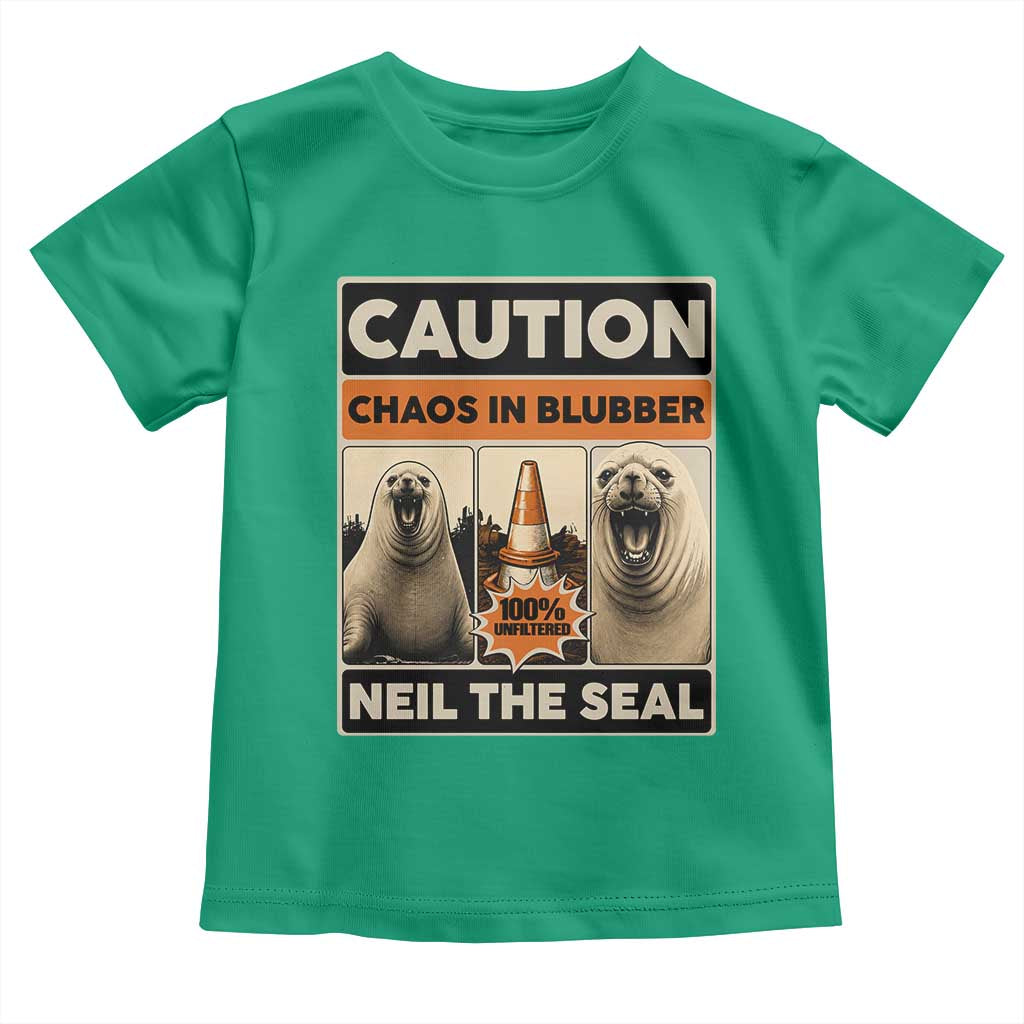 Retro Neil the Seal Caution Chaos in Blubber Toddler T Shirt Funny Viral Chaotic Elephant Seal Traffic Cone Meme