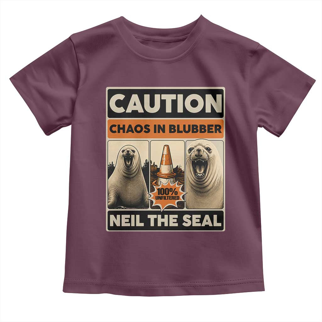 Retro Neil the Seal Caution Chaos in Blubber Toddler T Shirt Funny Viral Chaotic Elephant Seal Traffic Cone Meme