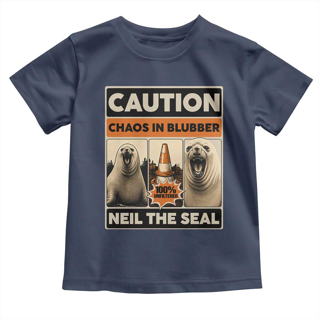 Retro Neil the Seal Caution Chaos in Blubber Toddler T Shirt Funny Viral Chaotic Elephant Seal Traffic Cone Meme
