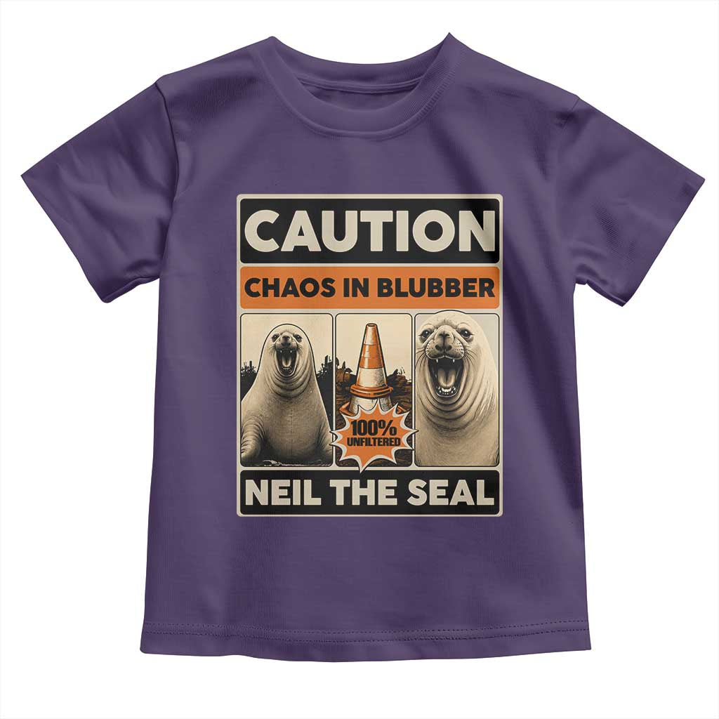 Retro Neil the Seal Caution Chaos in Blubber Toddler T Shirt Funny Viral Chaotic Elephant Seal Traffic Cone Meme