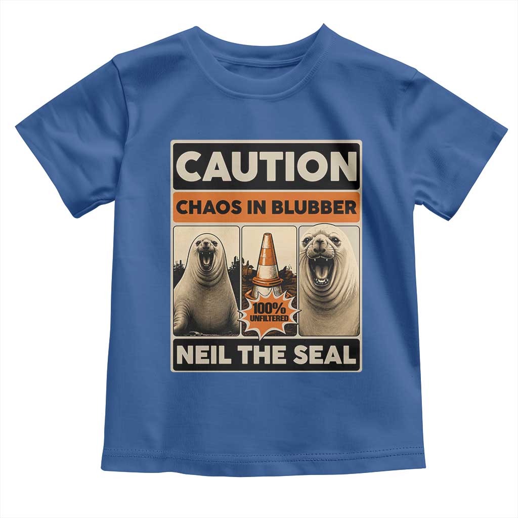 Retro Neil the Seal Caution Chaos in Blubber Toddler T Shirt Funny Viral Chaotic Elephant Seal Traffic Cone Meme