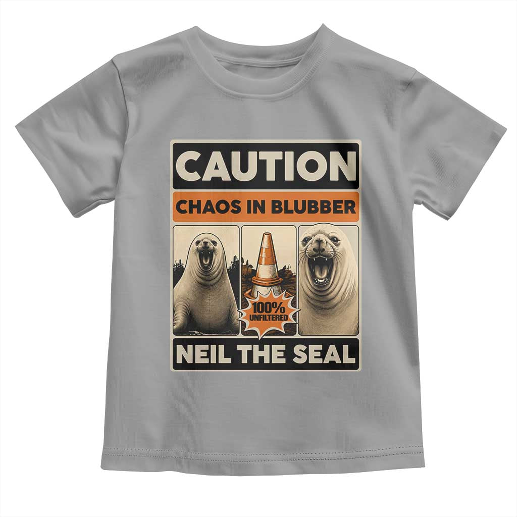Retro Neil the Seal Caution Chaos in Blubber Toddler T Shirt Funny Viral Chaotic Elephant Seal Traffic Cone Meme