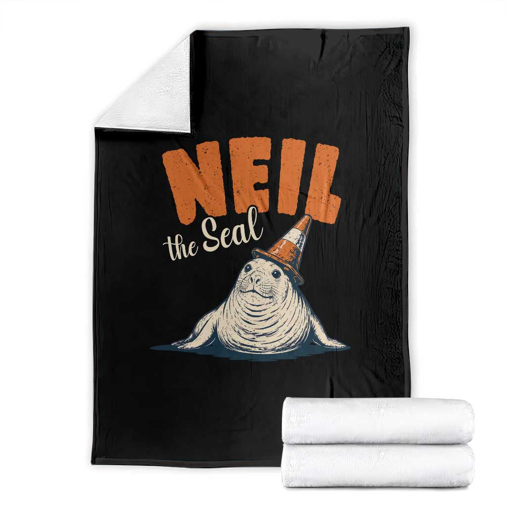 Vintage Neil the Seal Wearing Traffic Cone Hat Meme Throw Blanket Cute Retro Viral Chaotic Southern Elephant Seal