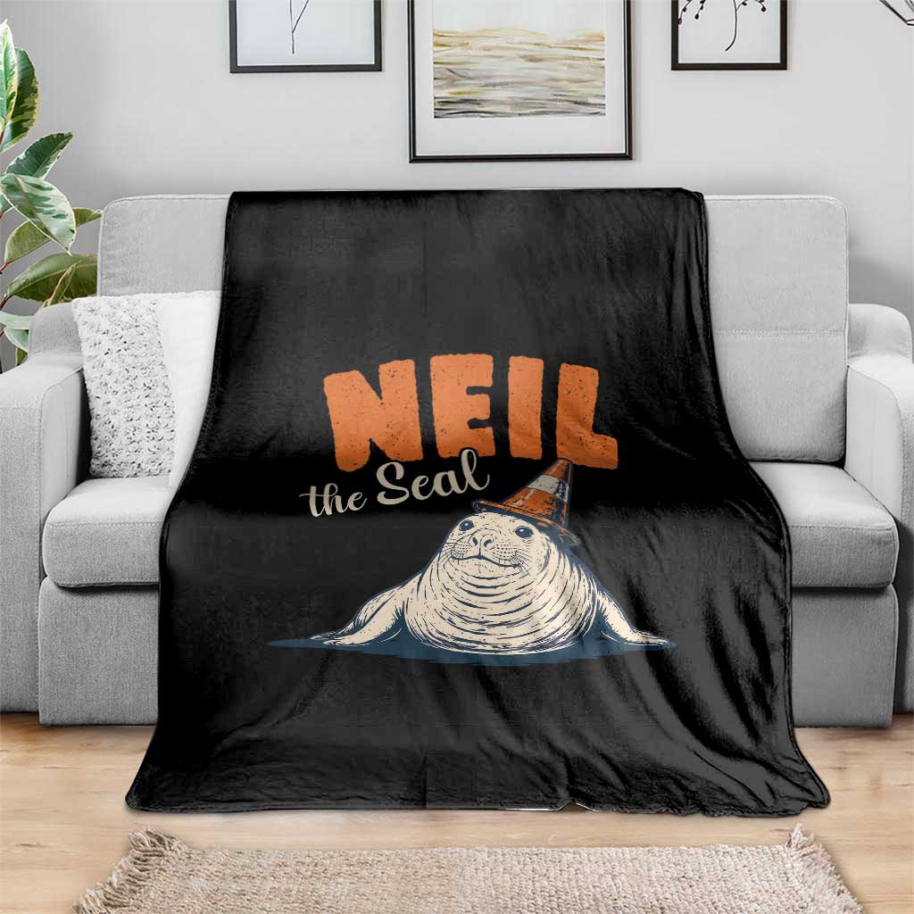 Vintage Neil the Seal Wearing Traffic Cone Hat Meme Throw Blanket Cute Retro Viral Chaotic Southern Elephant Seal