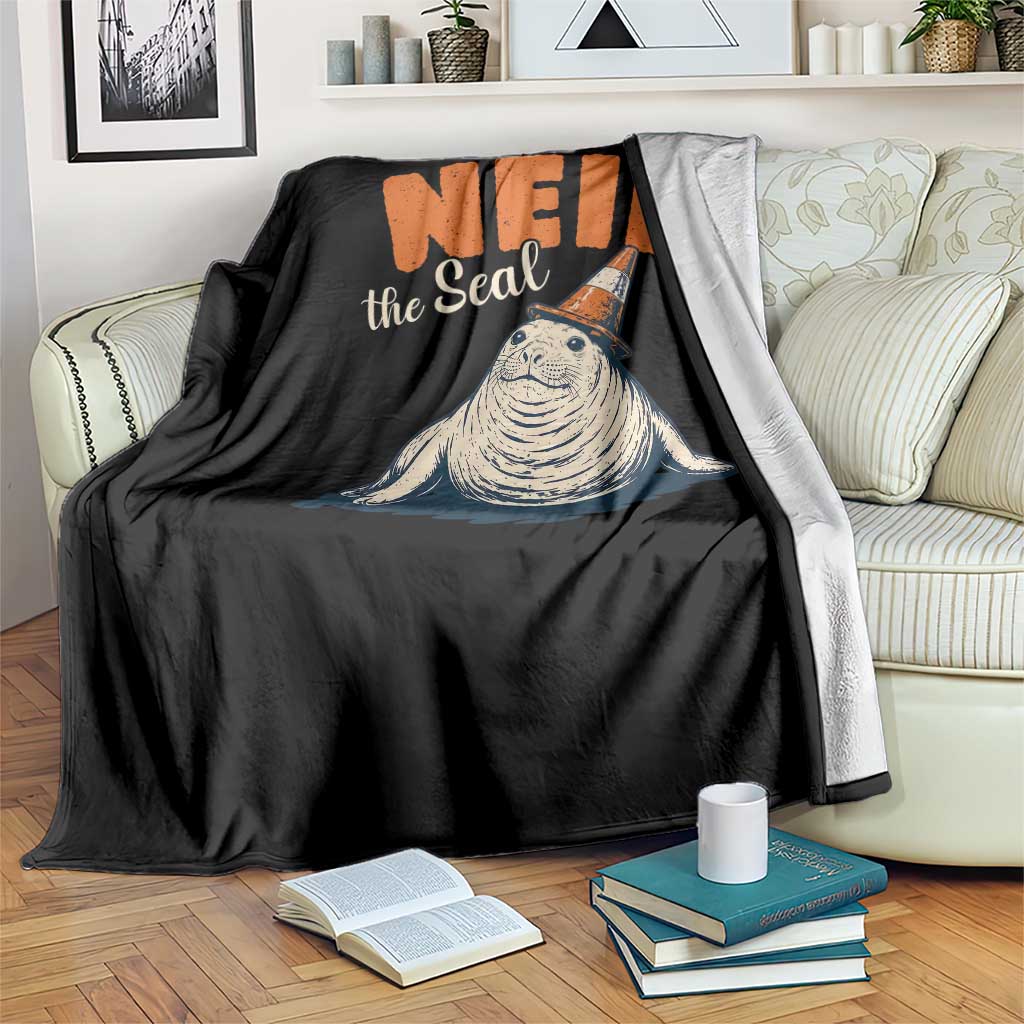 Vintage Neil the Seal Wearing Traffic Cone Hat Meme Throw Blanket Cute Retro Viral Chaotic Southern Elephant Seal