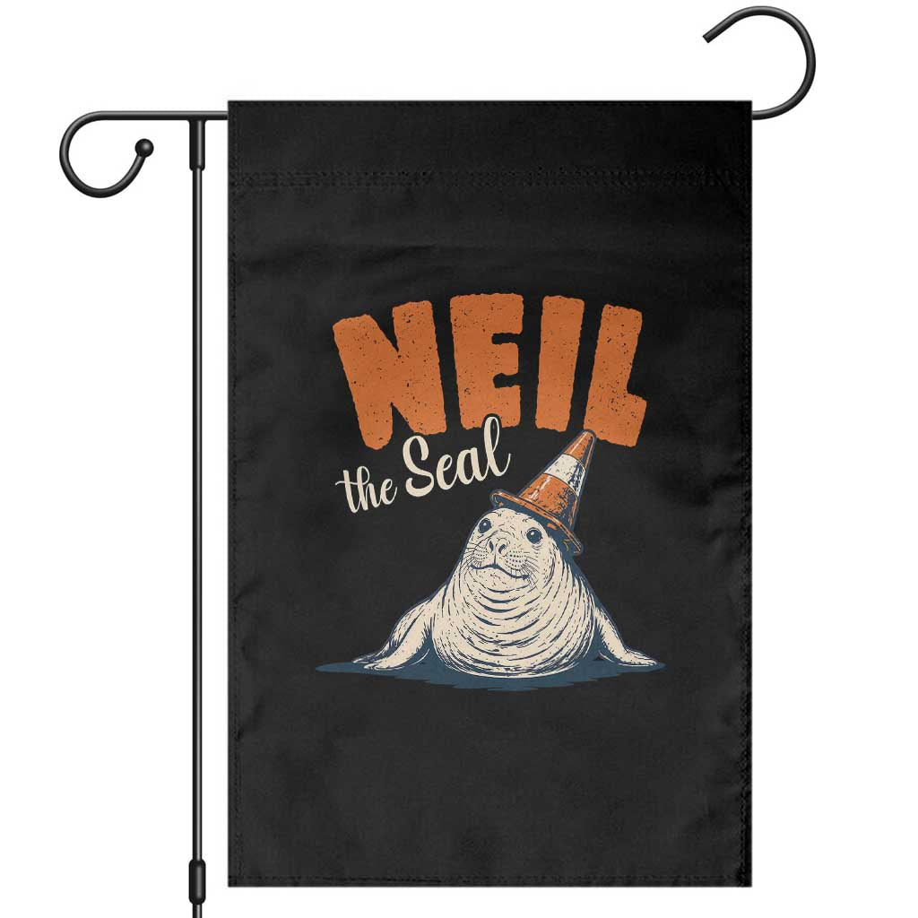 Vintage Neil the Seal Wearing Traffic Cone Hat Meme Garden Flag Cute Retro Viral Chaotic Southern Elephant Seal