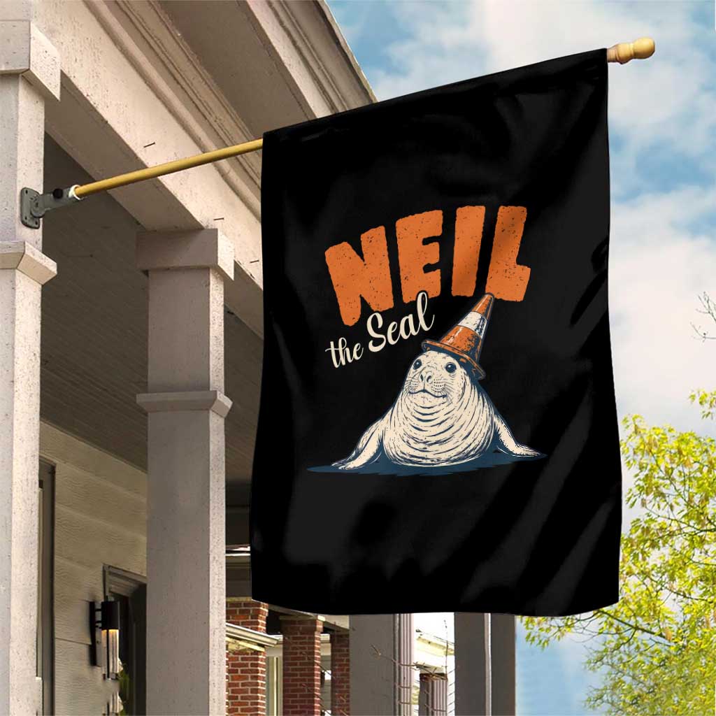 Vintage Neil the Seal Wearing Traffic Cone Hat Meme Garden Flag Cute Retro Viral Chaotic Southern Elephant Seal