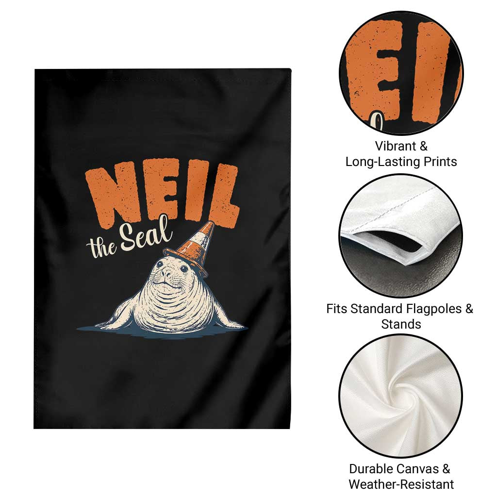 Vintage Neil the Seal Wearing Traffic Cone Hat Meme Garden Flag Cute Retro Viral Chaotic Southern Elephant Seal